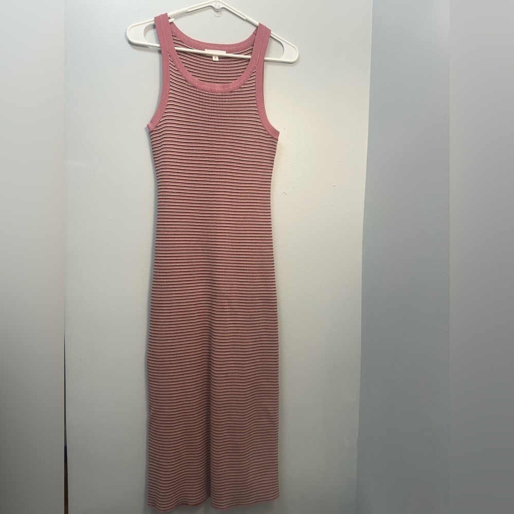 Elegant Pink Striped Midi Dress